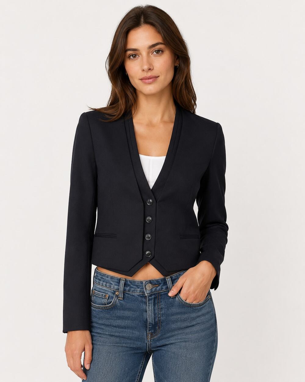 RTA Small Black Virgin Wool Layered Vest Blazer Jacket Shoulder Pads